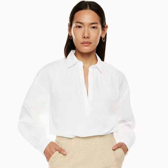 NWT Aritzia Babaton Marilyn Oversized Button-up Blouse in Glimmer Baby Blue XL - Picture 2 of 10